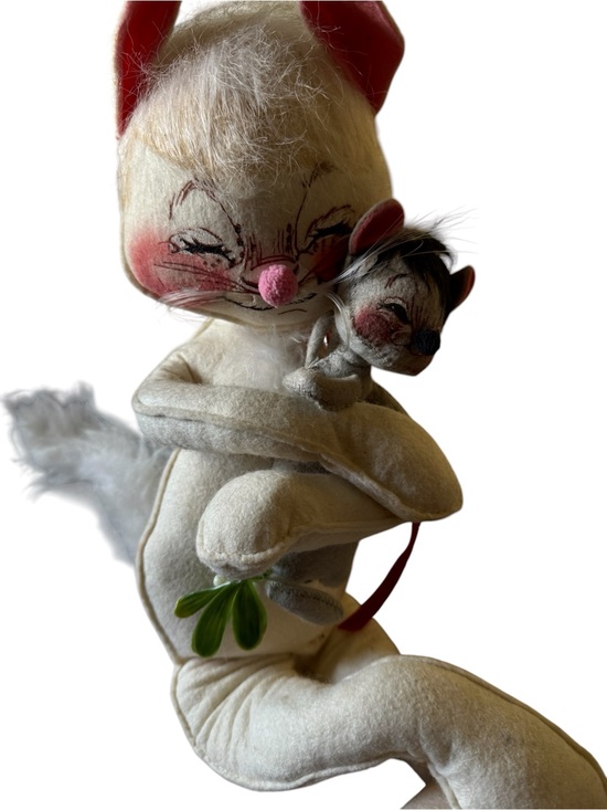 Annalee Other - Vintage 1987 Annalee Cat Hugging Mouse with Mistletoe Doll 12” Christmas Holiday
